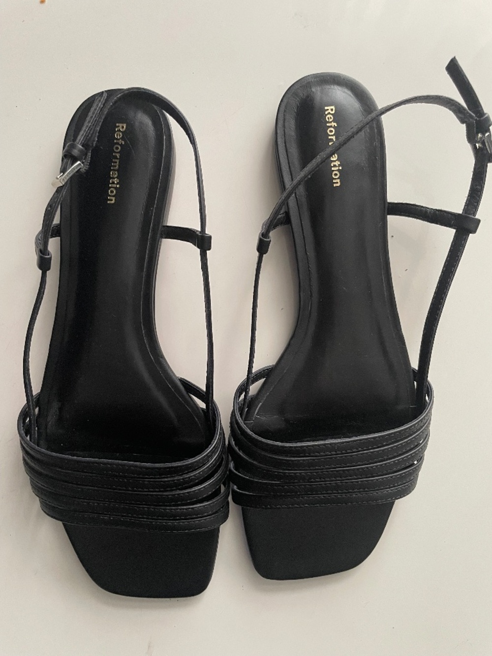 Reformation Black Strappy Square-Toe Flat Sandals Size 7